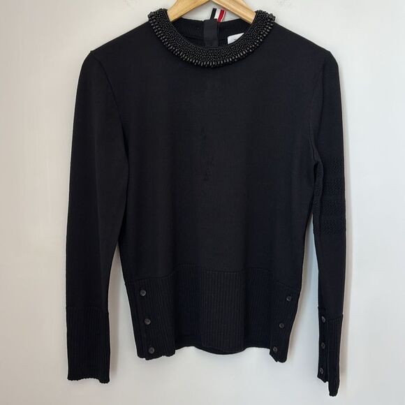 Thom Browne Black Pearl Trim Crewneck Sweater- Flawed - Picture 1 of 10